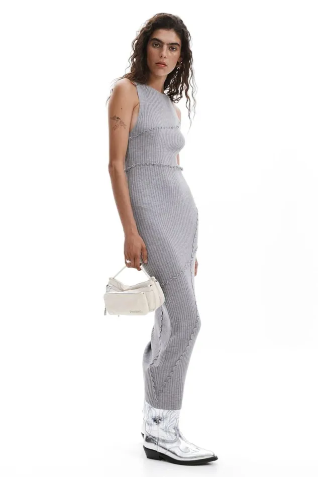 Dresses And Jumpsuits Women Desigual Ribbed Long Dress Black