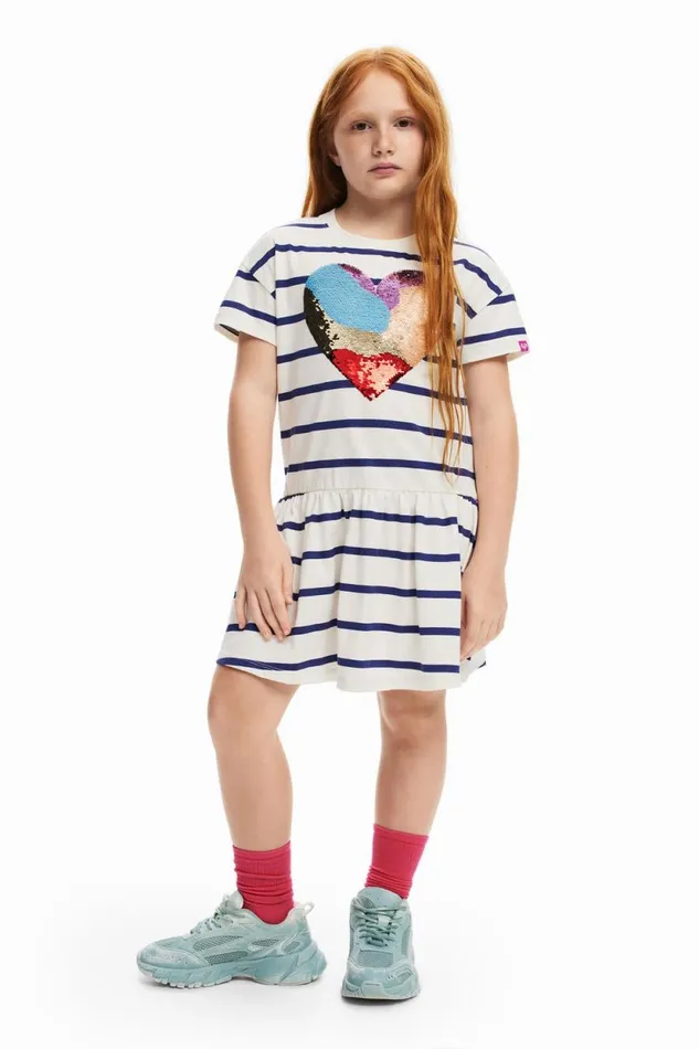 Dresses Kids Desigual Heart Stripe Dress Blue