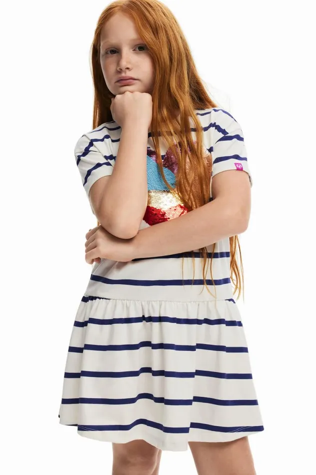 Dresses Kids Desigual Heart Stripe Dress Blue