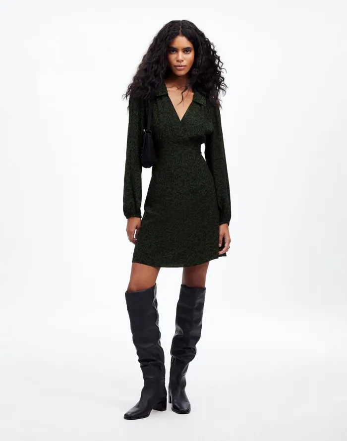 Dresses Women Madewell LongSleeve Mini Shirtdress In Floral Green Print