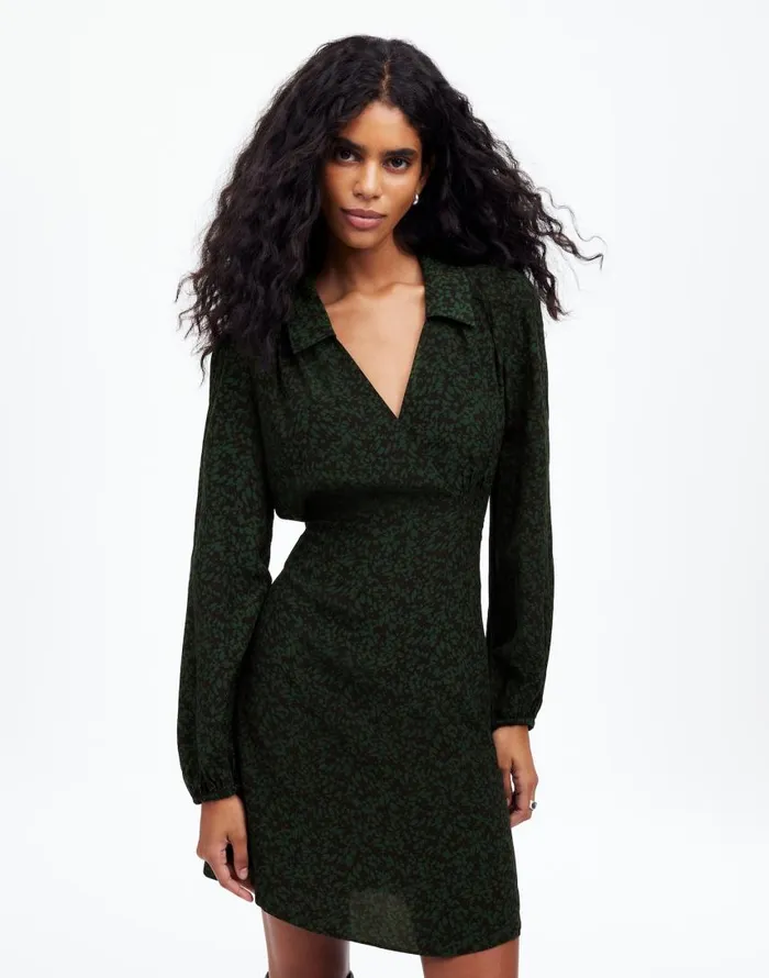 Dresses Women Madewell LongSleeve Mini Shirtdress In Floral Green Print