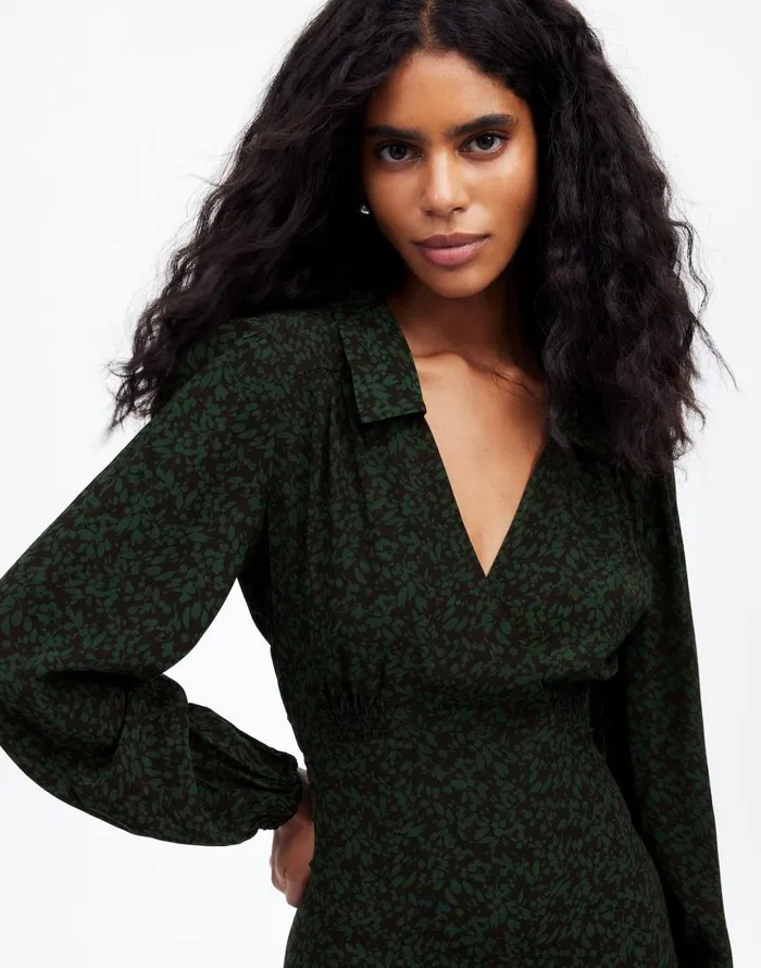 Dresses Women Madewell LongSleeve Mini Shirtdress In Floral Green Print