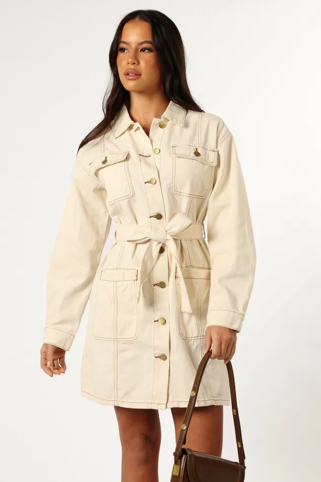 Dresses Women Petal and Pup Otto Long Sleeve Mini Denim Dress Sand