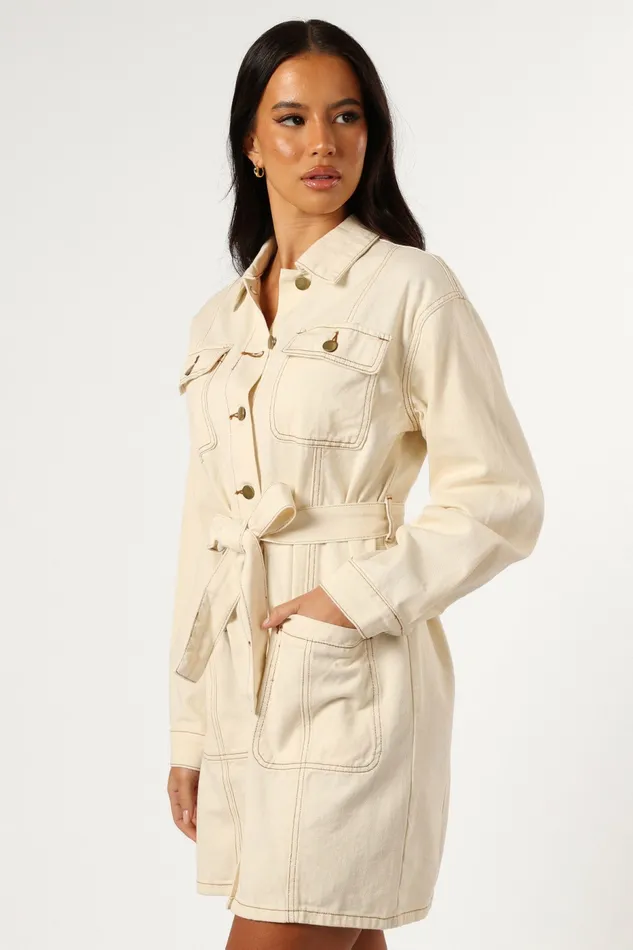 Dresses Women Petal and Pup Otto Long Sleeve Mini Denim Dress Sand