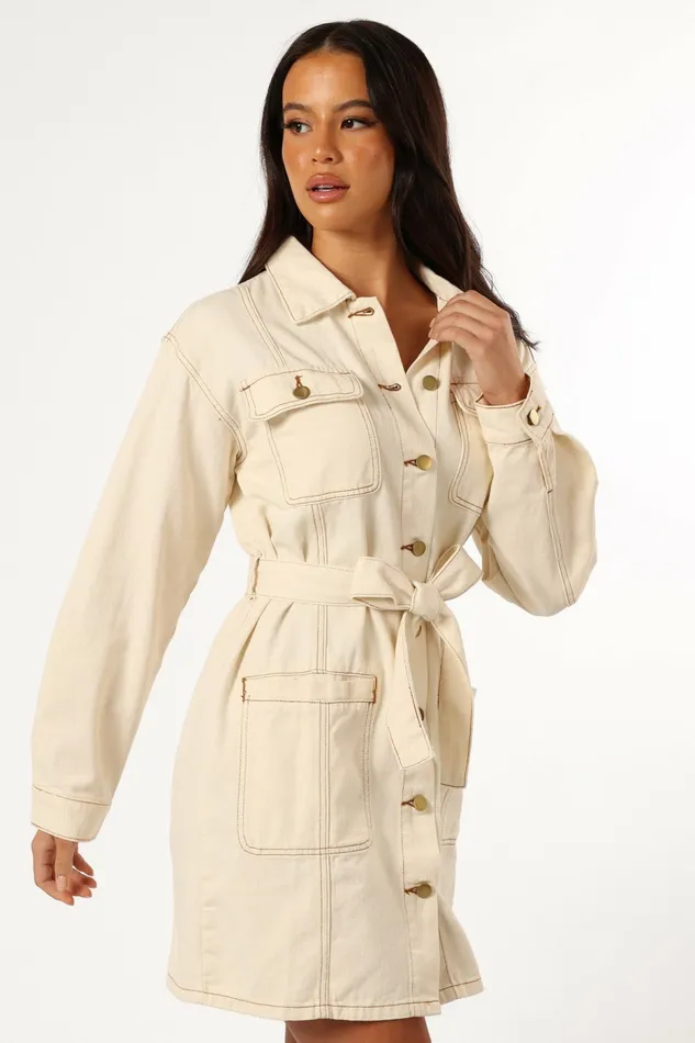 Dresses Women Petal and Pup Otto Long Sleeve Mini Denim Dress Sand