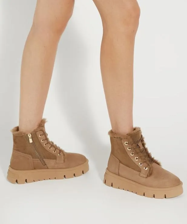 Dune London Ankle Boots Women Chunky BorgLined Boots Neutral