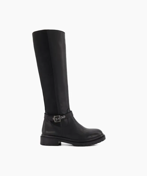 Dune London Black Boots Women Buckle Detail Leather KneeHigh Boots Black