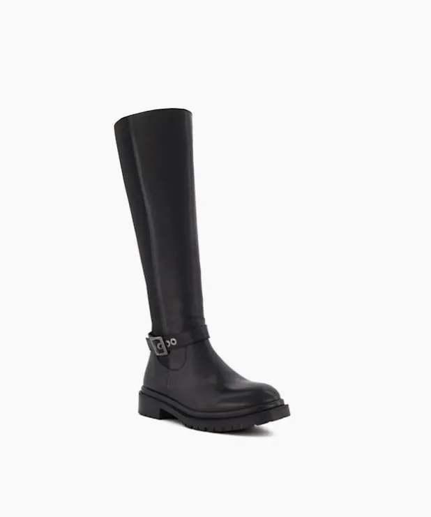 Dune London Black Boots Women Buckle Detail Leather KneeHigh Boots Black