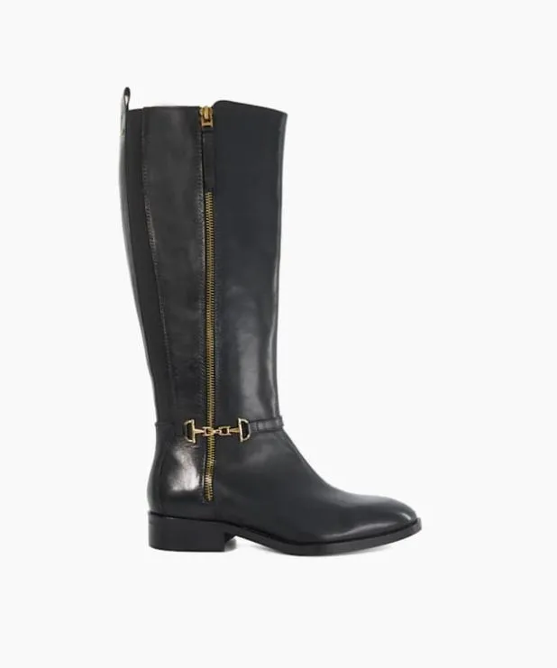 Dune London Black Boots Women Knee High Boots With Signature Buckle Detail Black