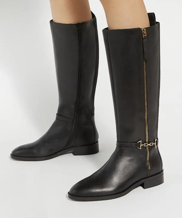 Dune London Black Boots Women Knee High Boots With Signature Buckle Detail Black