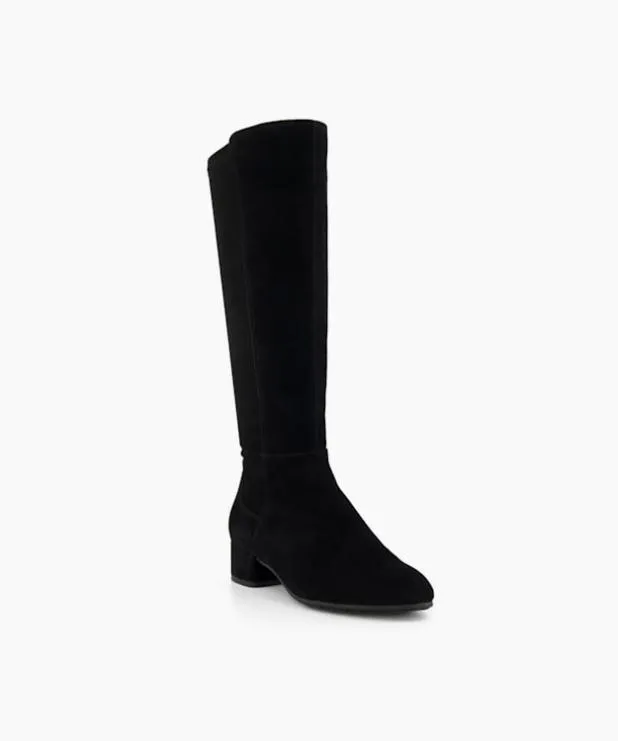 Dune London Black Boots Women Stretch KneeHigh Boots Black Suede