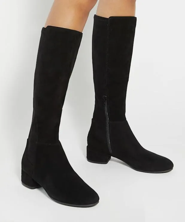 Dune London Black Boots Women Stretch KneeHigh Boots Black Suede