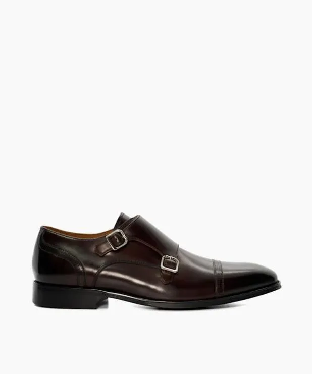 Dune London Brown Shoes Men Leather Double Strap Monk Shoes Brown