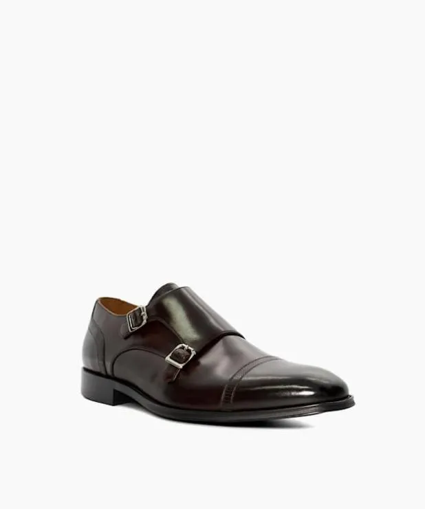 Dune London Brown Shoes Men Leather Double Strap Monk Shoes Brown