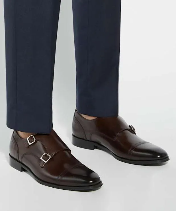 Dune London Brown Shoes Men Leather Double Strap Monk Shoes Brown
