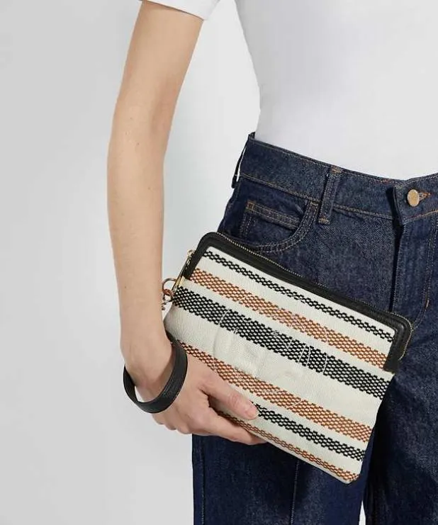 Dune London Clutch Bags Women Canvas Zip Up Wristlet Pouch Brown