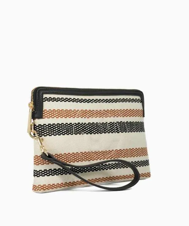 Dune London Clutch Bags Women Canvas Zip Up Wristlet Pouch Brown