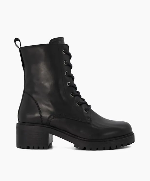Dune London Flat Boots Women Casual LaceUp Leather Boots Black