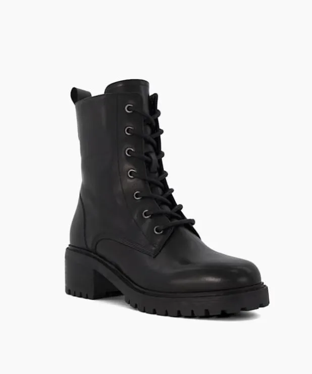 Dune London Flat Boots Women Casual LaceUp Leather Boots Black