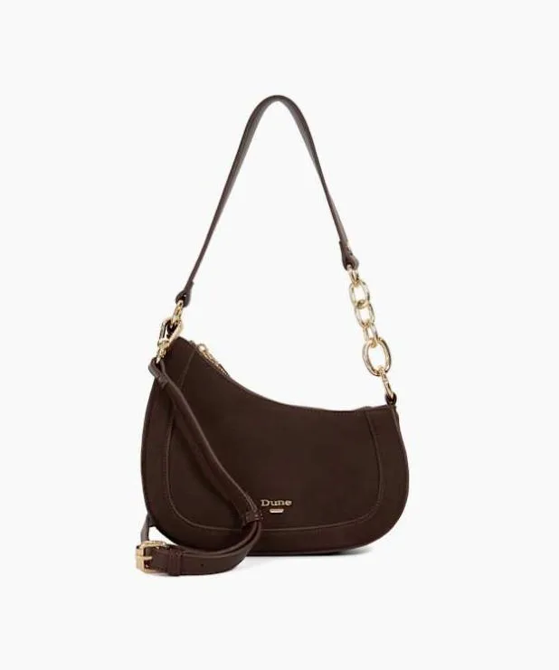 Dune London Handbags Women Asymmetric Chain Detail Shoulder Bag Brown