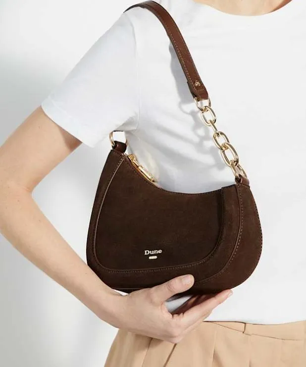 Dune London Handbags Women Asymmetric Chain Detail Shoulder Bag Brown