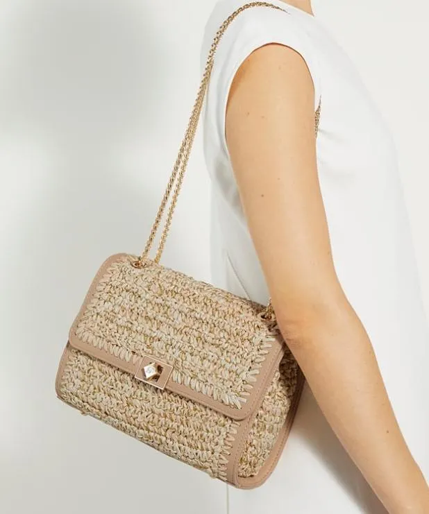 Dune London Handbags Women Lurex Thread Raffia Shoulder Bag Pink