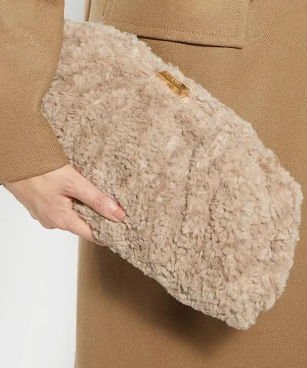 Dune London Handbags Women Oversized Faux Fur Handheld Clutch Brown