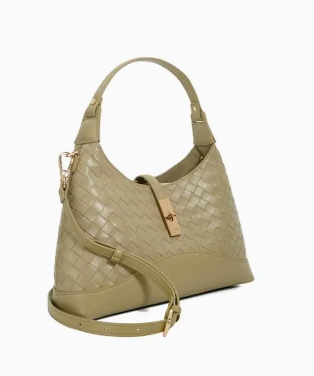 Dune London Handbags Women Woven Leather Turn Lock Shoulder Bag Green