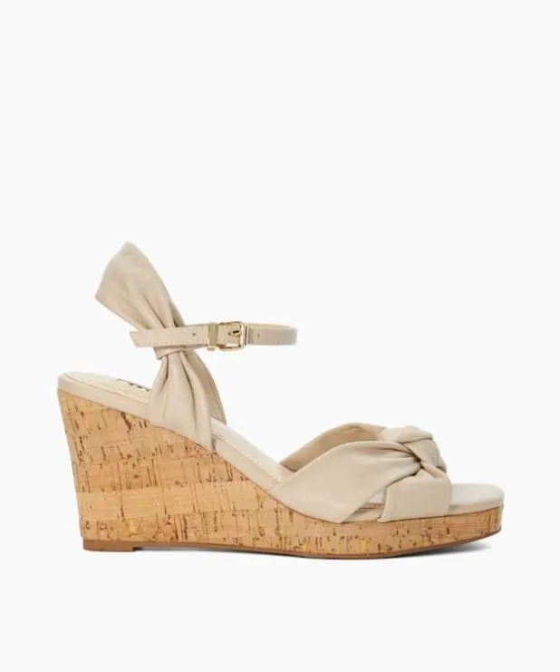 Dune London Heeled Sandals Women Leather Cork Wedge Neutral