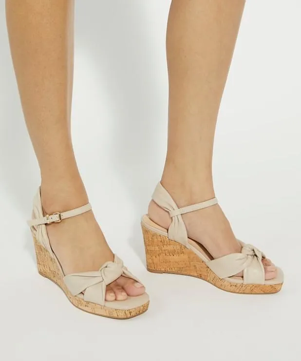 Dune London Heeled Sandals Women Leather Cork Wedge Neutral