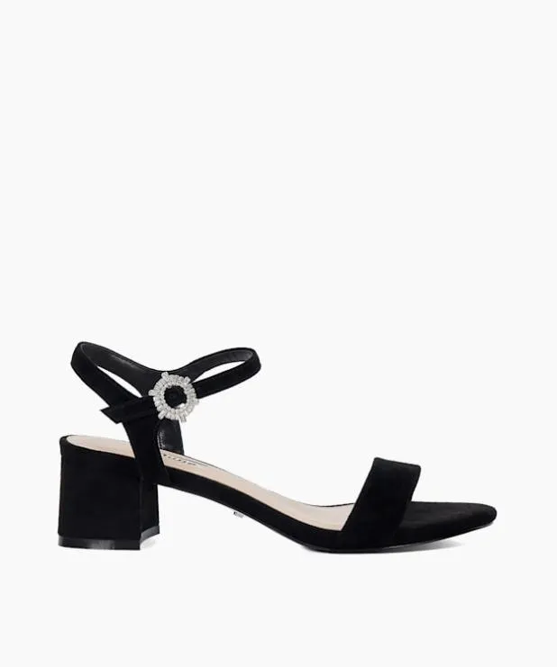 Dune London Heeled Sandals Women Suede Diamante Embellished Sandals Black