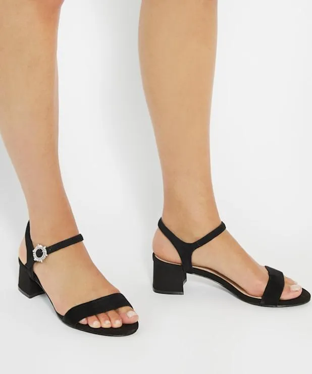 Dune London Heeled Sandals Women Suede Diamante Embellished Sandals Black
