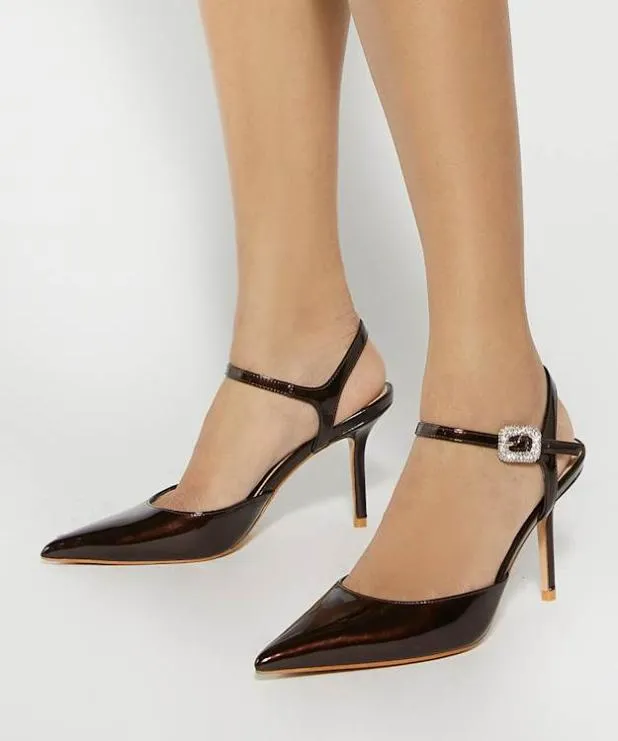 Dune London Heels Women BuckleDetail Heeled Courts Brown Synthetic
