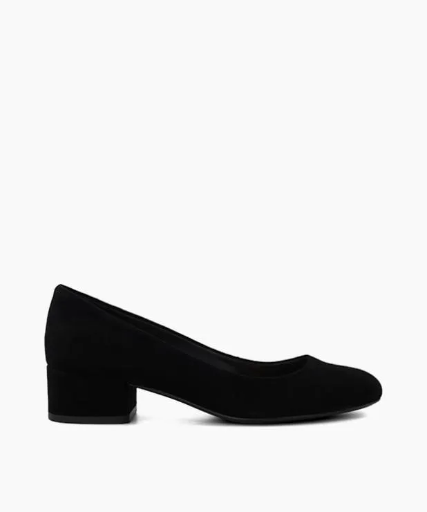 Dune London Heels Women Comfort Suede BlockHeeled Courts Black Suede
