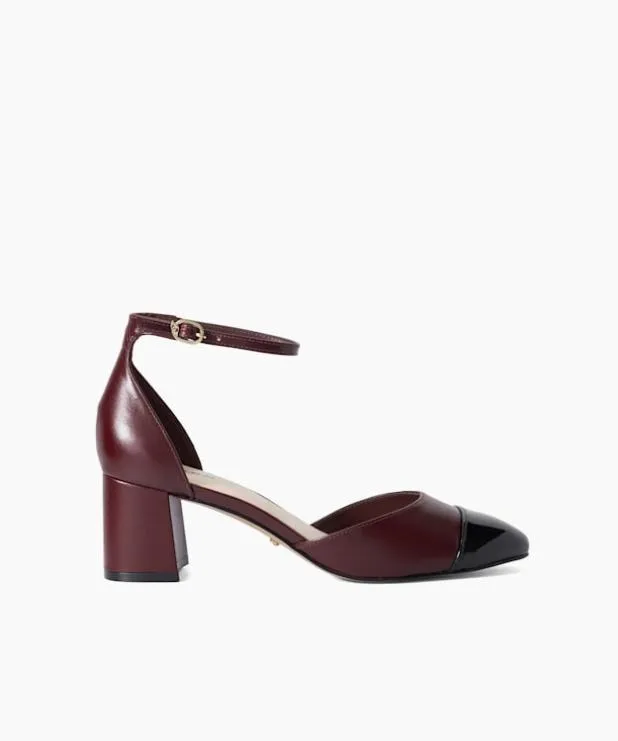 Dune London Heels Women Leather Block Heel Ankle Strap Courts Red
