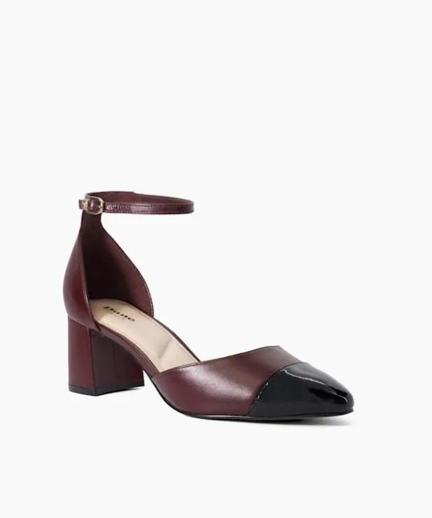 Dune London Heels Women Leather Block Heel Ankle Strap Courts Red