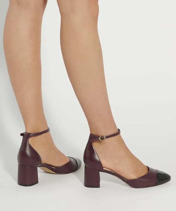 Dune London Heels Women Leather Block Heel Ankle Strap Courts Red