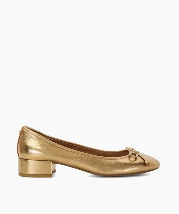 Dune London Heels Women Low Block Heel Ballet Flats Metallic