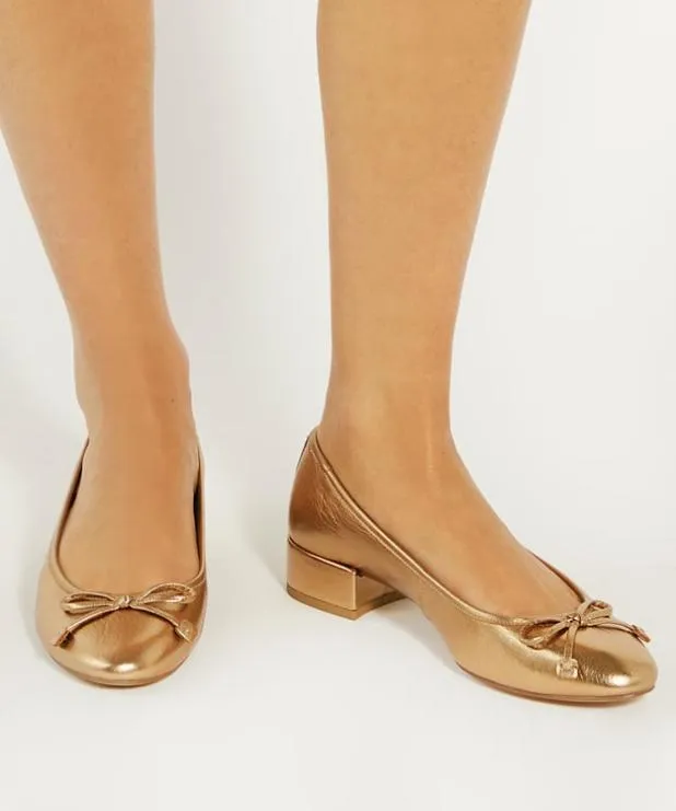 Dune London Heels Women Low Block Heel Ballet Flats Metallic