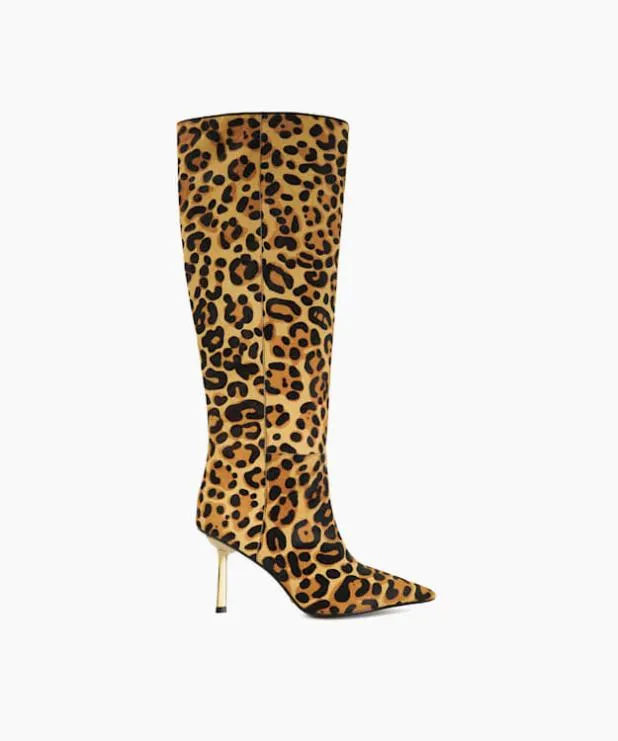 Dune London Knee High Boots Women Pointed Toe Emerald Heel Knee High Boots Animal