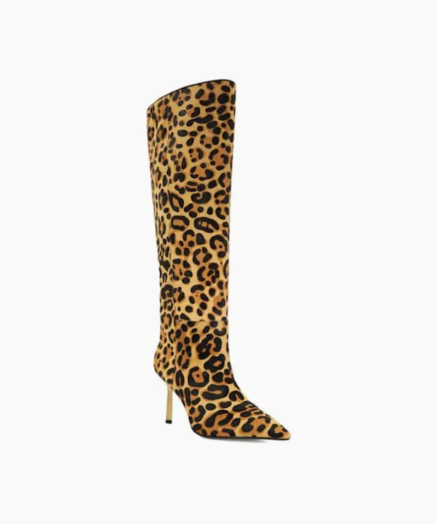 Dune London Knee High Boots Women Pointed Toe Emerald Heel Knee High Boots Animal
