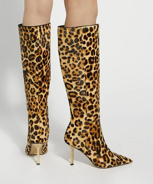 Dune London Knee High Boots Women Pointed Toe Emerald Heel Knee High Boots Animal