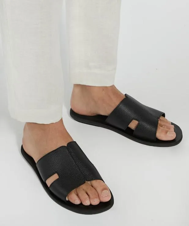 Dune London Leather Sandals Men Flat Leather Sandals Black