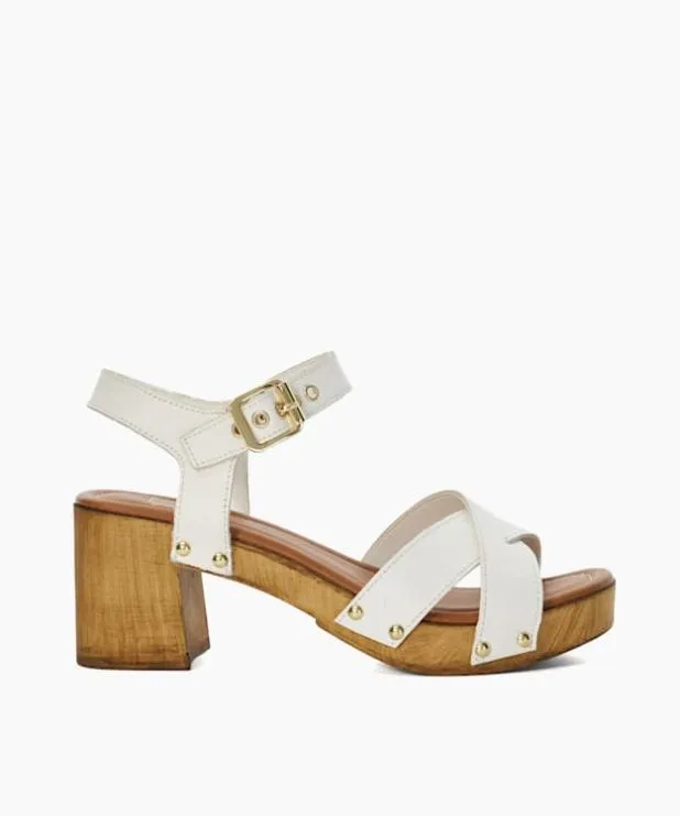 Dune London White Sandals Women Leather Cross Strap Clog Heels White