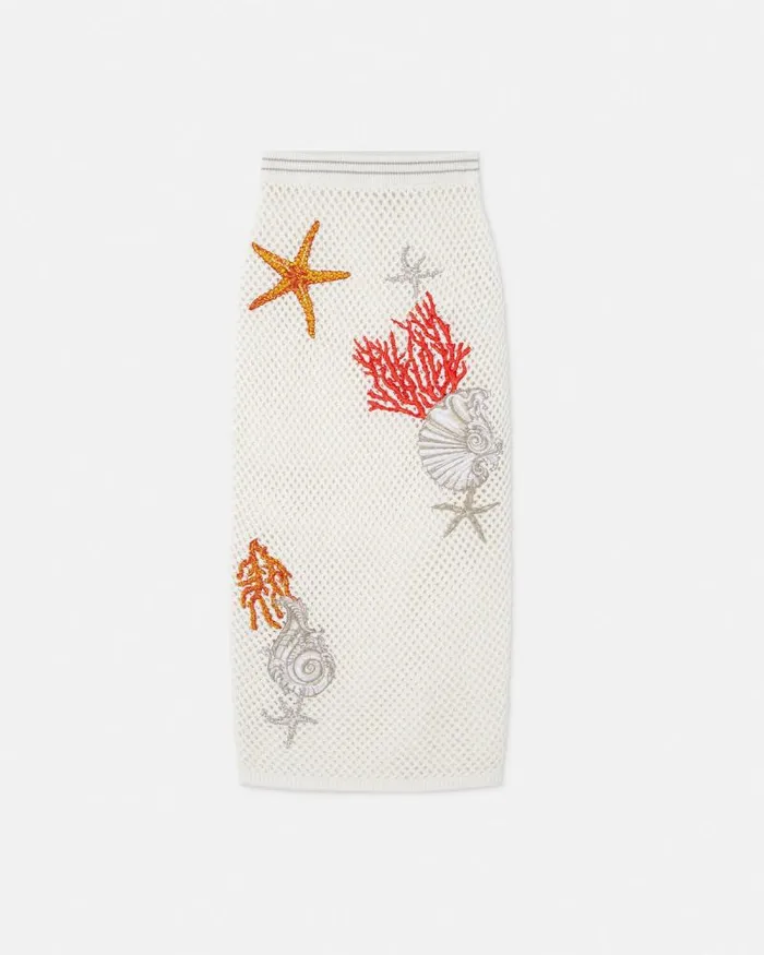 Embroidered Crochet Knit Midi Skirt White Women Versace Knitwear