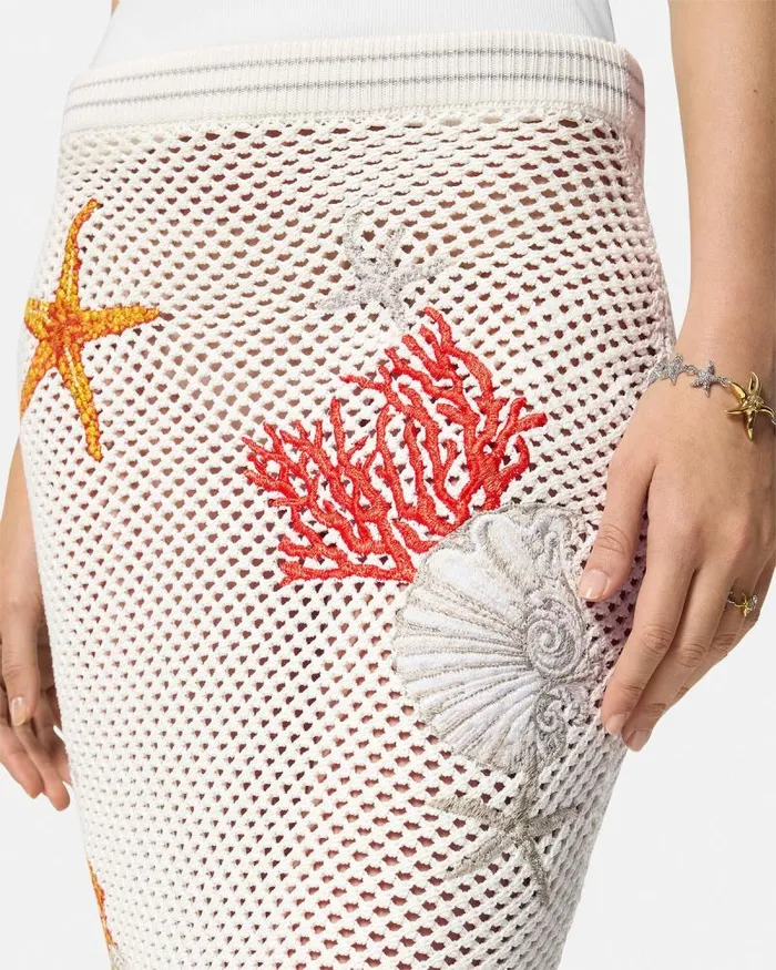 Embroidered Crochet Knit Midi Skirt White Women Versace Knitwear