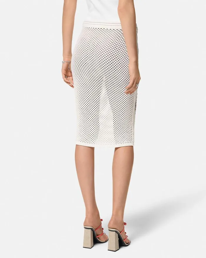 Embroidered Crochet Knit Midi Skirt White Women Versace Knitwear