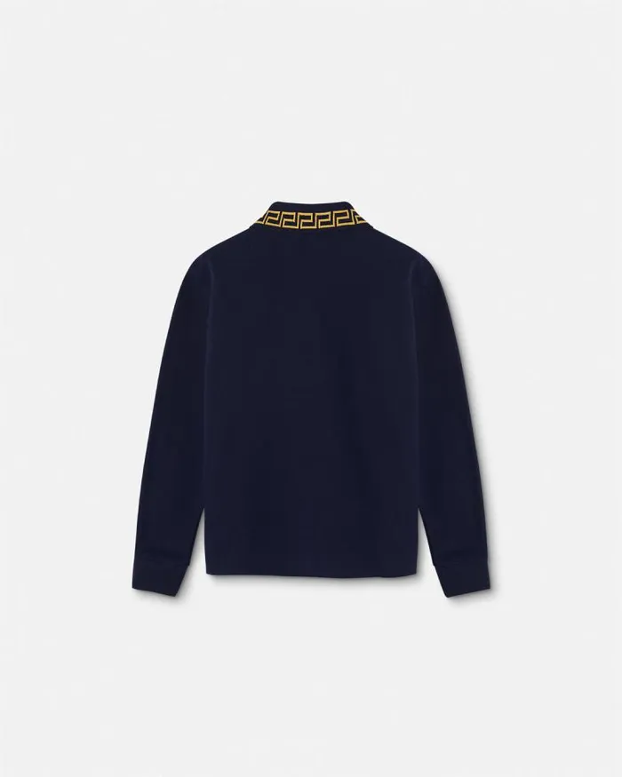 Embroidered Greca Kids Polo Shirt Bluegold Children Versace Clothing