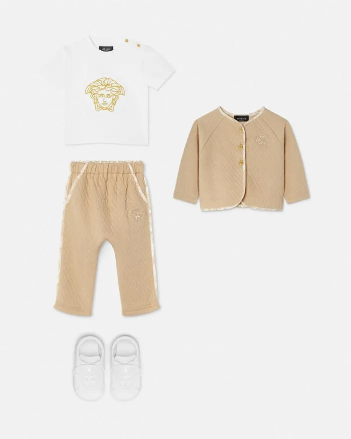 Embroidered Medusa Baby TShirt Whiteprint Children Versace Clothing
