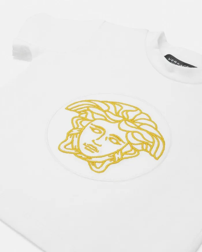 Embroidered Medusa Baby TShirt Whiteprint Children Versace Clothing